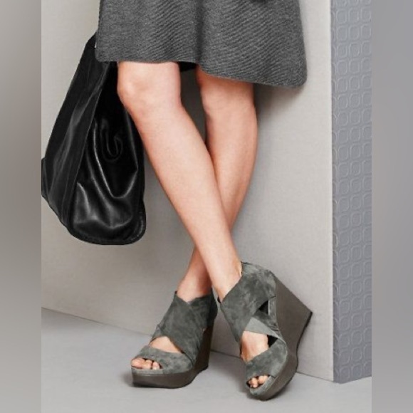 Eileen Fisher Bella Leather Wedge Sandals in Grey Size 9.5 New! - Picture 10 of 13